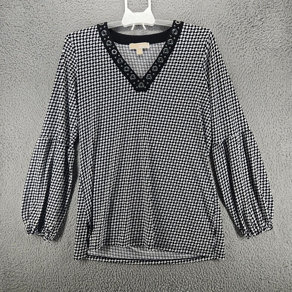 Michael Kors‎ Top Blouse Women's Size Medium Geometric Print Black & White - M